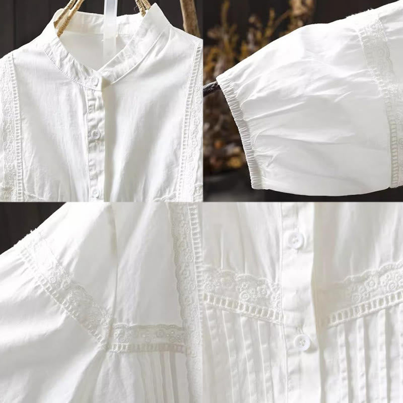 Breathable Cotton Pleated Stand-Collar Mindful Shirt