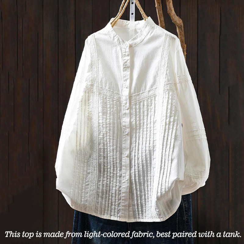 Breathable Cotton Pleated Stand-Collar Mindful Shirt
