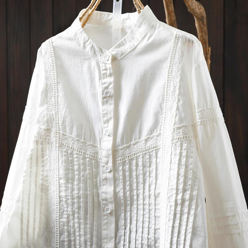 Breathable Cotton Pleated Stand-Collar Mindful Shirt