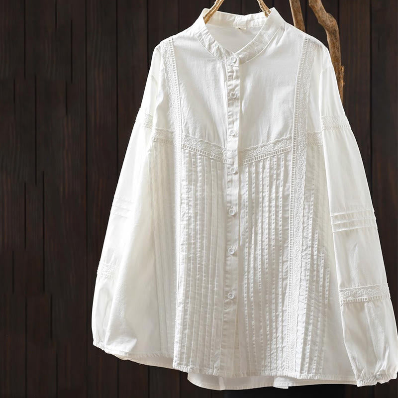 Breathable Cotton Pleated Stand-Collar Mindful Shirt