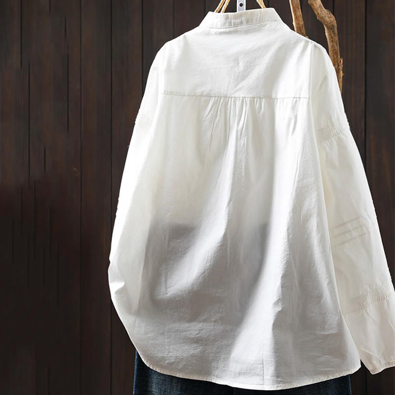 Breathable Cotton Pleated Stand-Collar Mindful Shirt