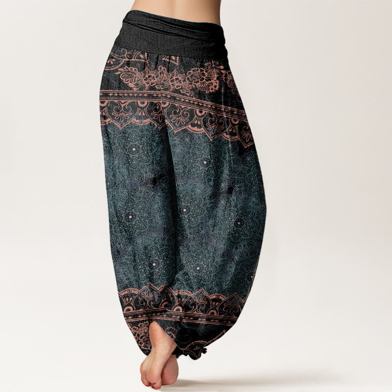 Cotton Elegant Mandala Flowers Design Women's Elastic Waist Harem Pants