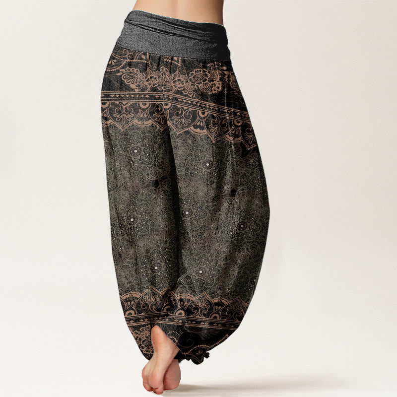 Cotton Elegant Mandala Flowers Design Women's Elastic Waist Harem Pants