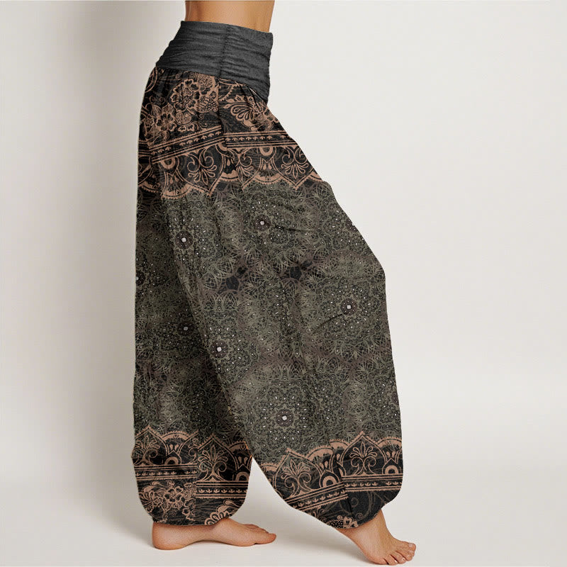 Cotton Elegant Mandala Flowers Design Women's Elastic Waist Harem Pants
