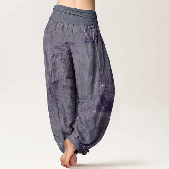 Tactile Cotton Bamboo Ink Relaxed Meditation Harem Pants