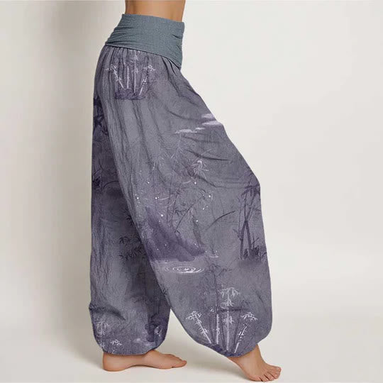 Tactile Cotton Bamboo Ink Relaxed Meditation Harem Pants