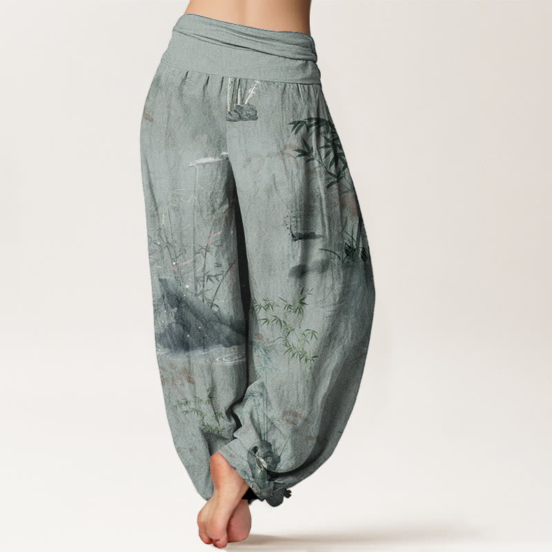 Tactile Cotton Bamboo Ink Relaxed Meditation Harem Pants
