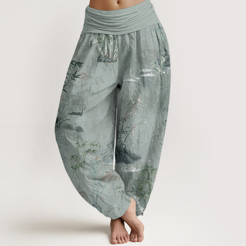 Tactile Cotton Bamboo Ink Relaxed Meditation Harem Pants