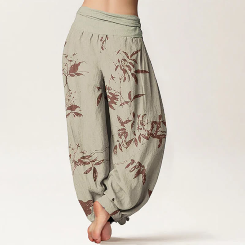 Cotton Branch Pattern Women's Elastic Waist Harem Pants