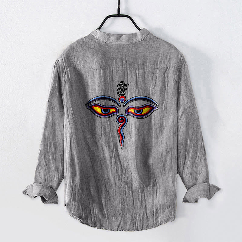 Cotton Linen Stand Collar Om Iconography Mindful Shirt