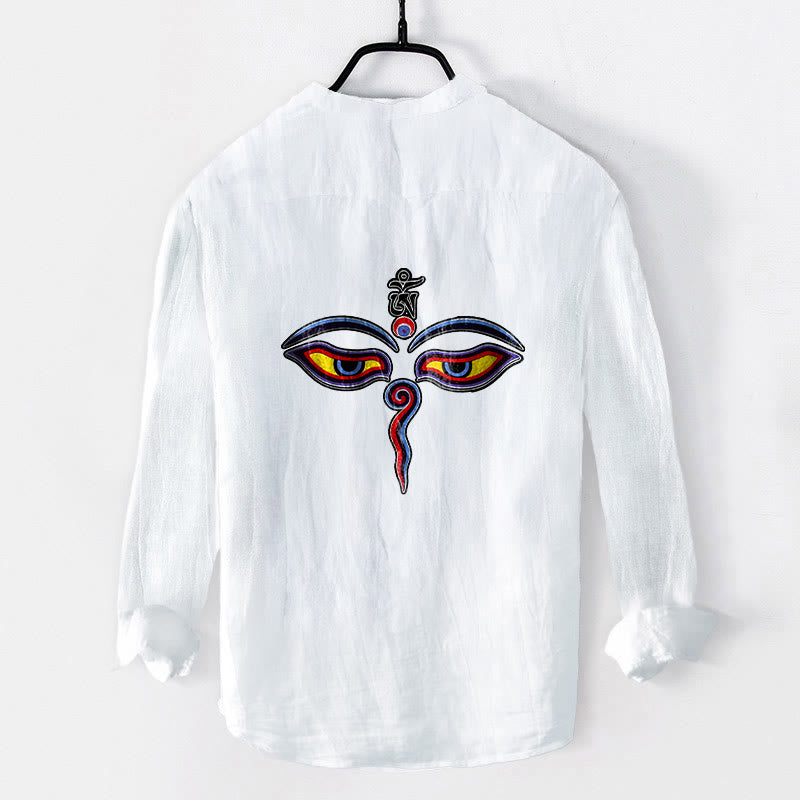 Cotton Linen Stand Collar Om Iconography Mindful Shirt