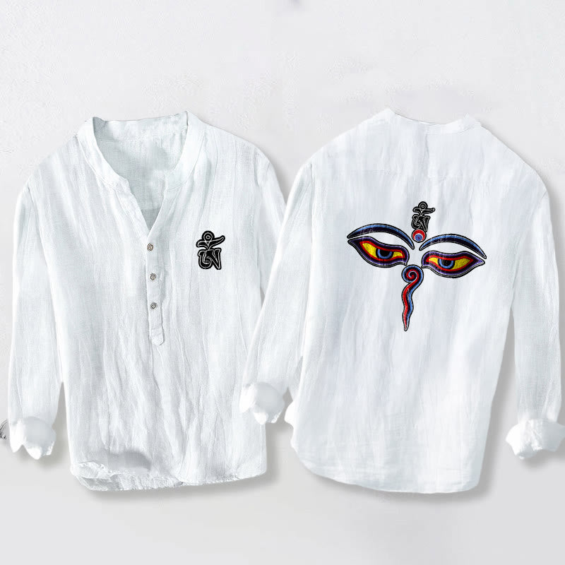 Cotton Linen Stand Collar Om Iconography Mindful Shirt
