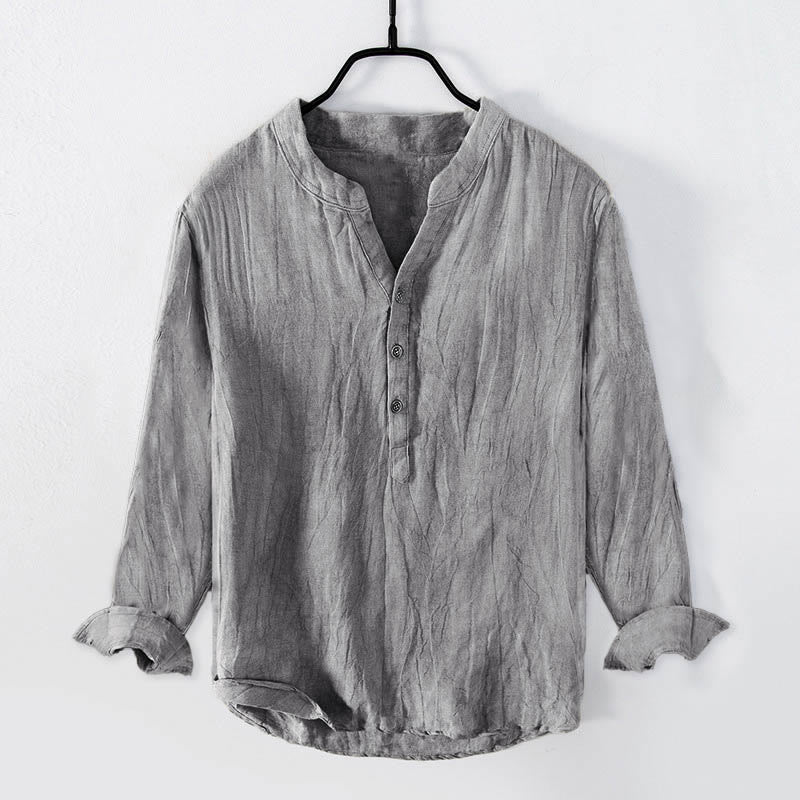 Cotton Linen Stand Collar Koi Print Mindful Long Sleeve Shirt