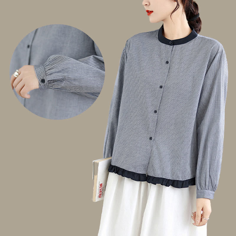 Tactile Cotton Striped Daily Grounding Long-Sleeve Shirt