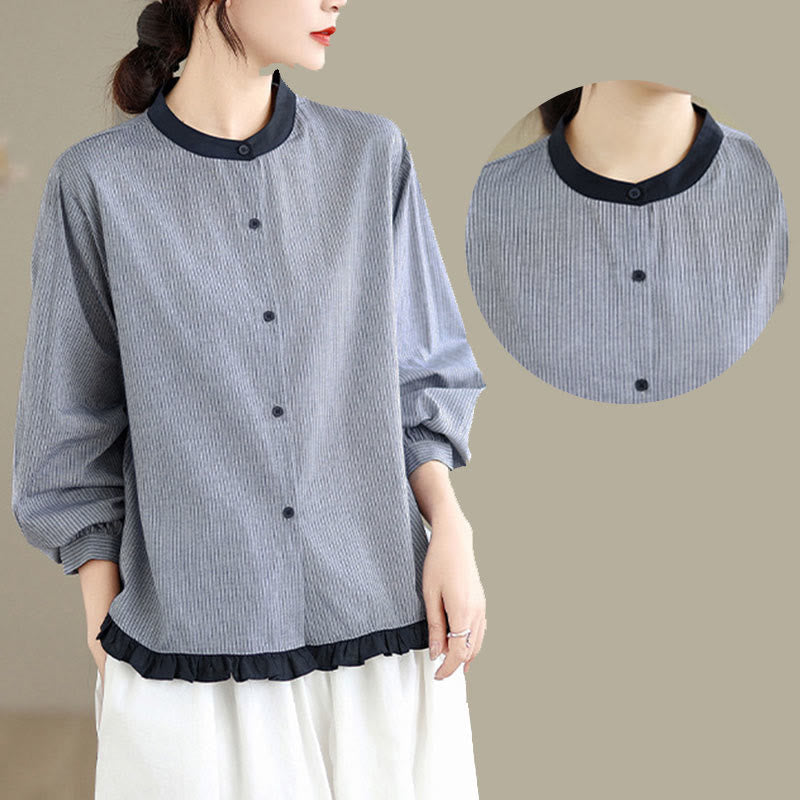 Tactile Cotton Striped Daily Grounding Long-Sleeve Shirt