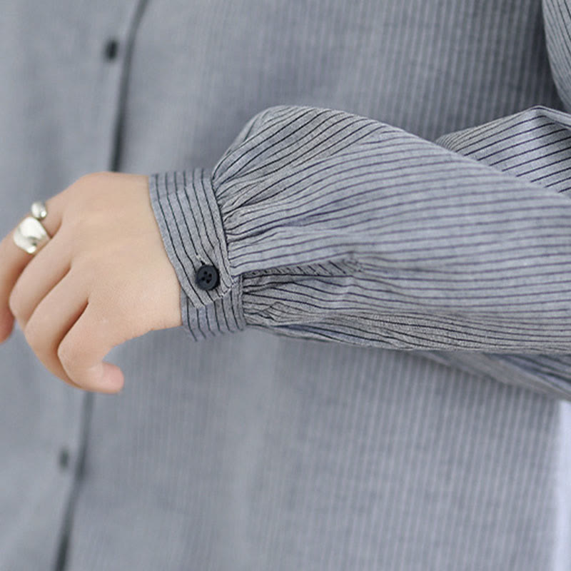 Tactile Cotton Striped Daily Grounding Long-Sleeve Shirt