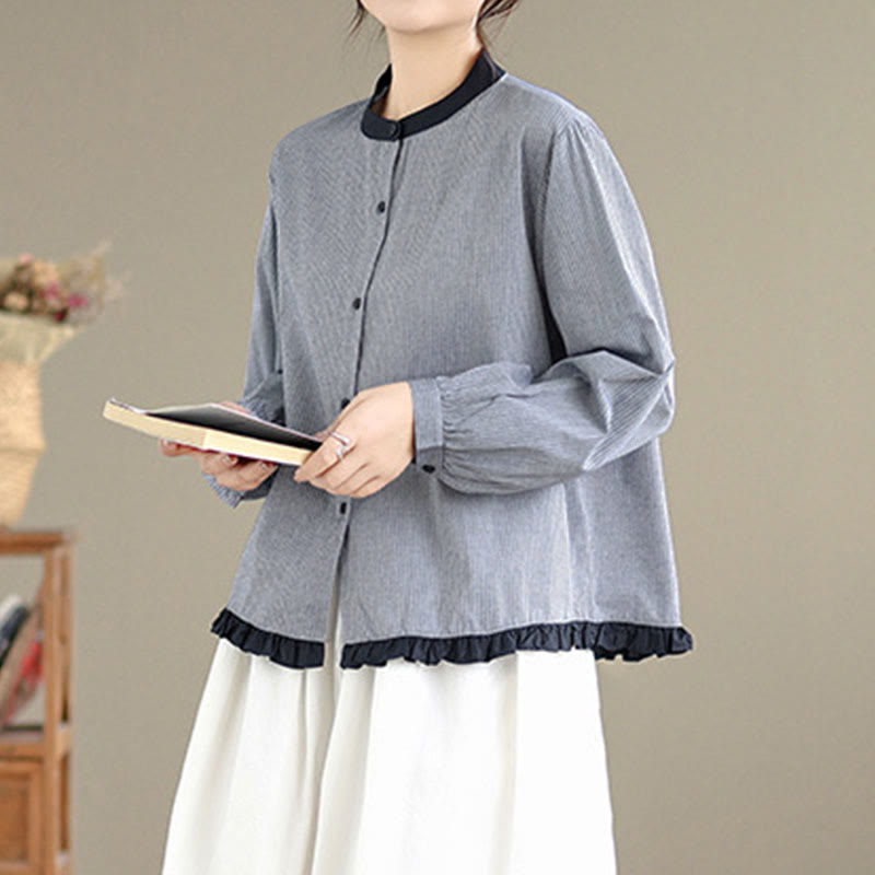 Tactile Cotton Striped Daily Grounding Long-Sleeve Shirt