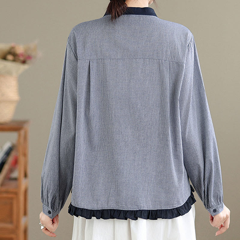 Tactile Cotton Striped Daily Grounding Long-Sleeve Shirt