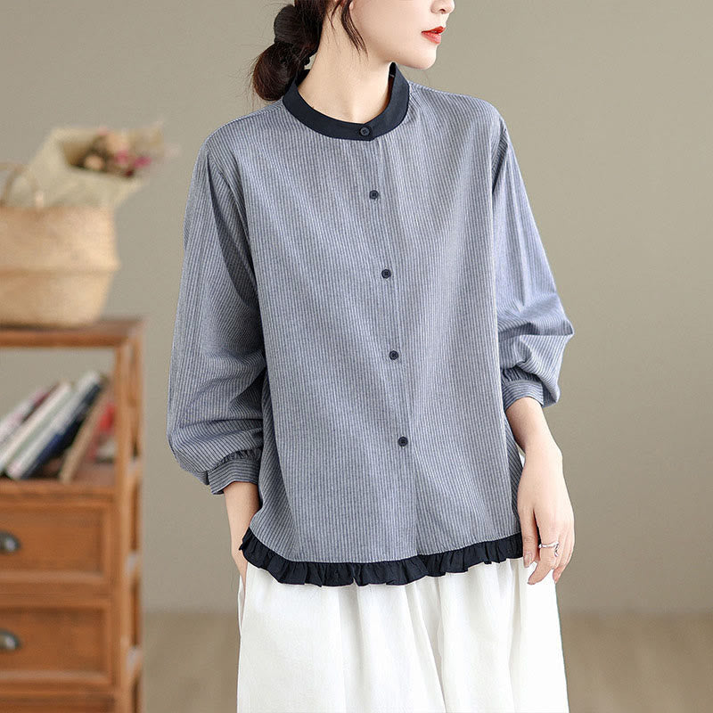 Tactile Cotton Striped Daily Grounding Long-Sleeve Shirt