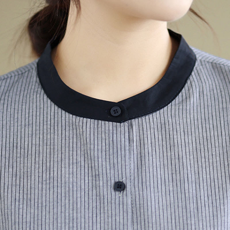 Tactile Cotton Striped Daily Grounding Long-Sleeve Shirt