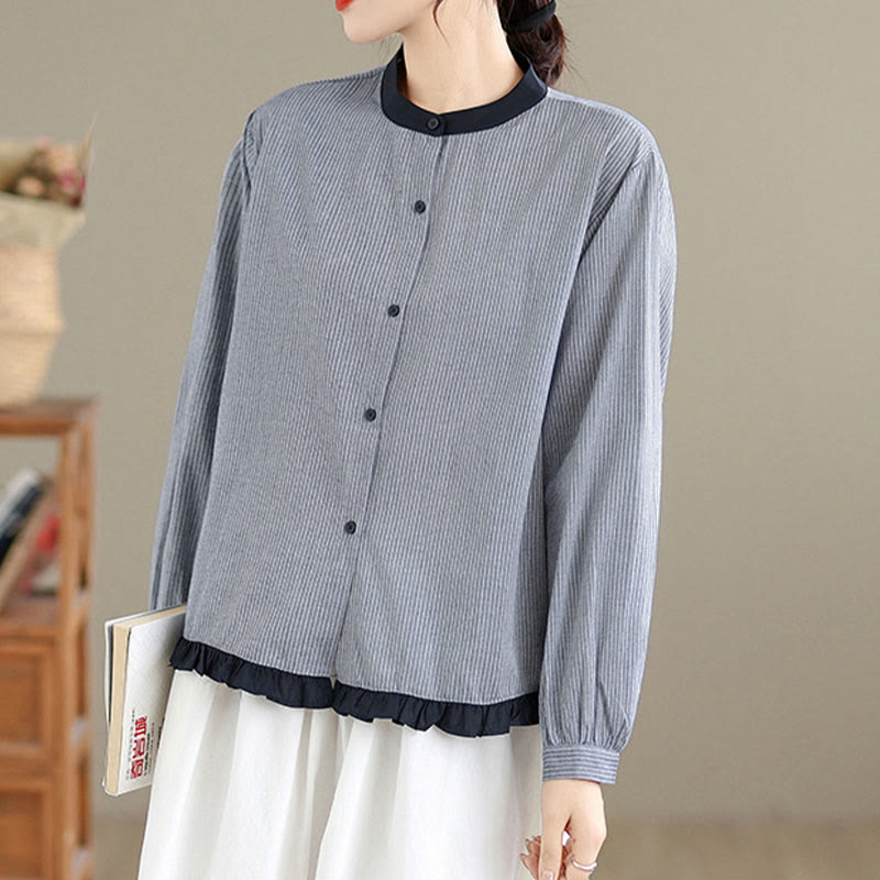 Tactile Cotton Striped Daily Grounding Long-Sleeve Shirt