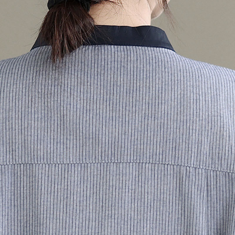 Tactile Cotton Striped Daily Grounding Long-Sleeve Shirt