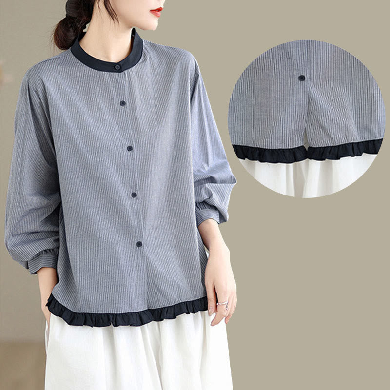 Tactile Cotton Striped Daily Grounding Long-Sleeve Shirt