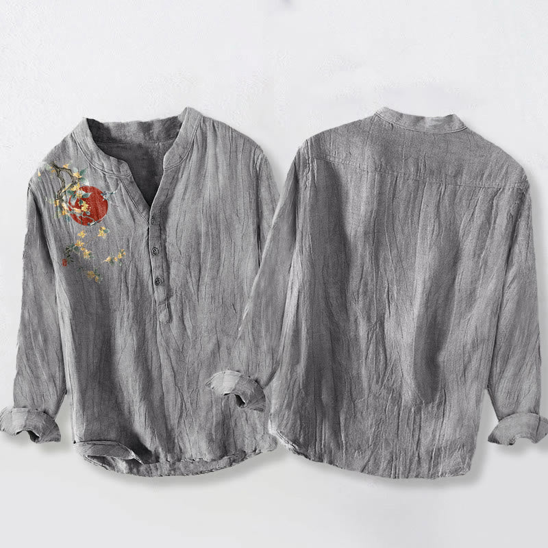 Tactile Cotton Linen Stand Collar Mindful Meditation Men's Shirt