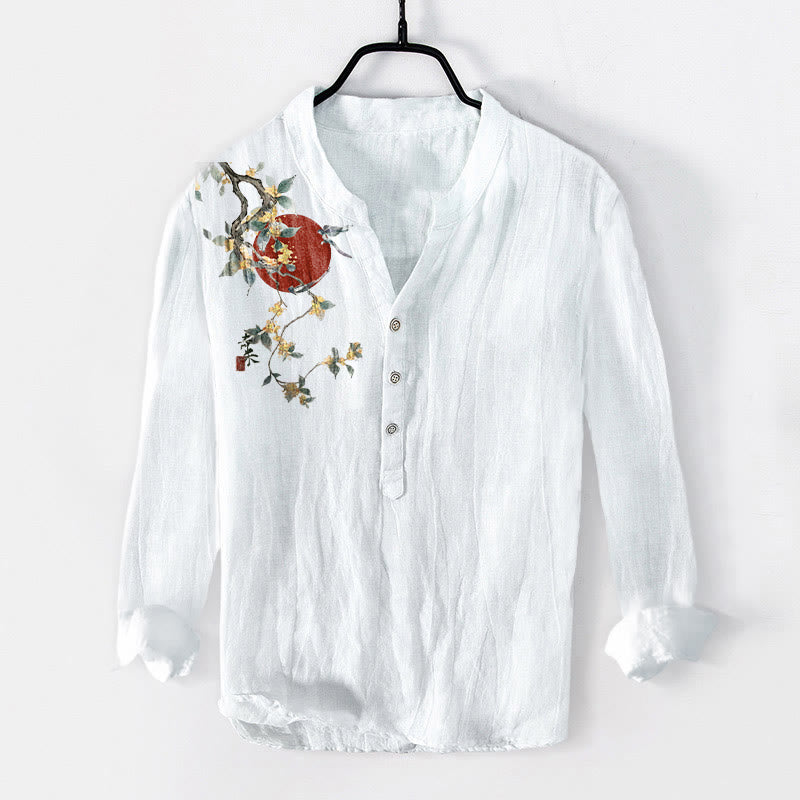 Tactile Cotton Linen Stand Collar Mindful Meditation Men's Shirt