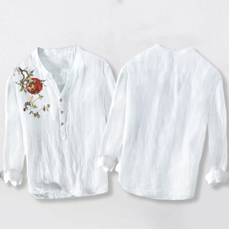 Tactile Cotton Linen Stand Collar Mindful Meditation Men's Shirt