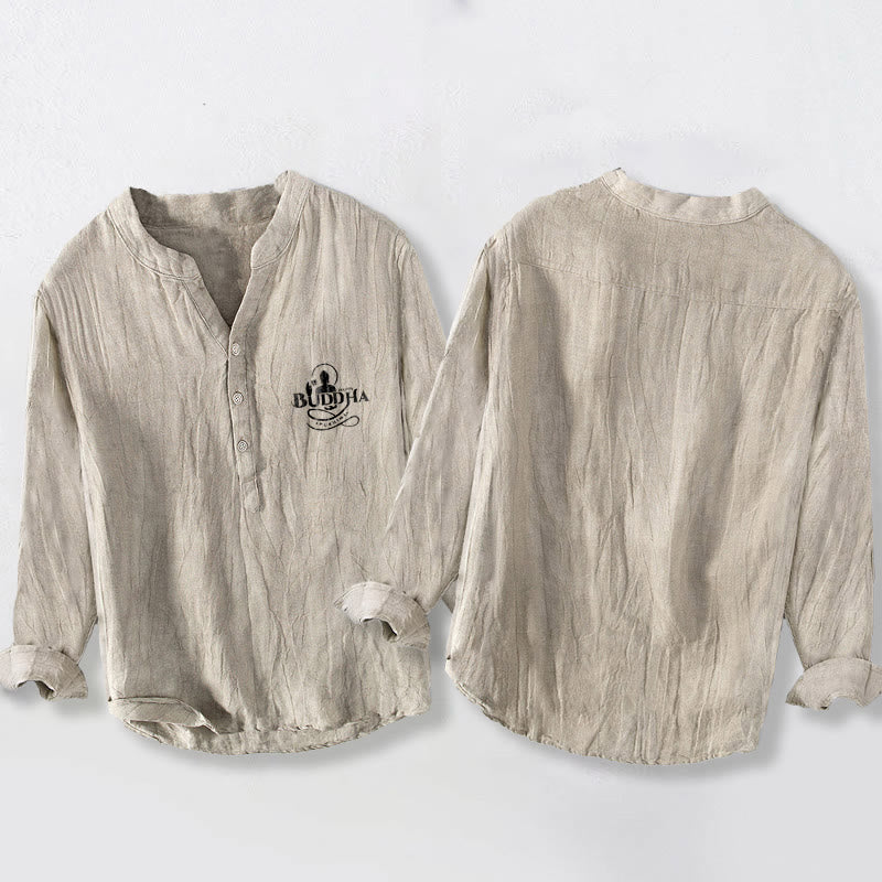 Tactile Cotton Linen Stand Collar Mindful Meditation Shirt