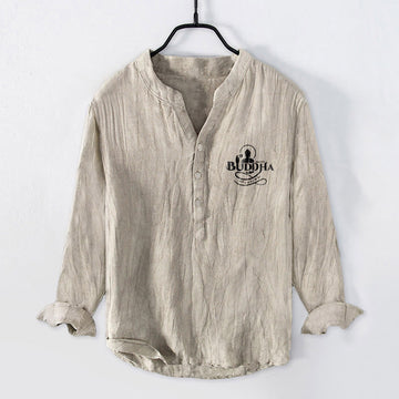 Tactile Cotton Linen Stand Collar Mindful Meditation Shirt