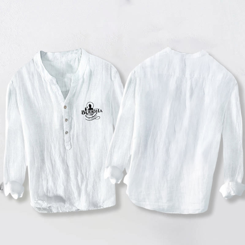 Tactile Cotton Linen Stand Collar Mindful Meditation Shirt