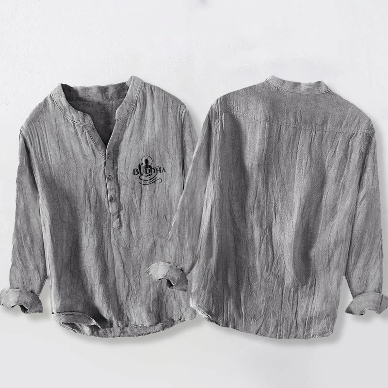 Tactile Cotton Linen Stand Collar Mindful Meditation Shirt