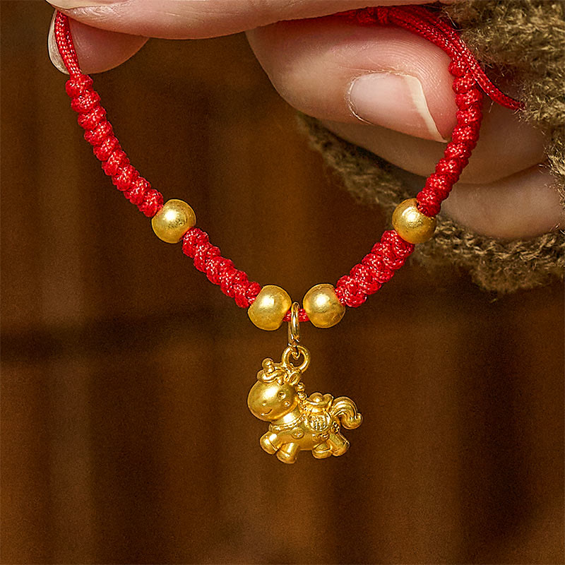 Braided Red String Copper Horse Strength Bracelet