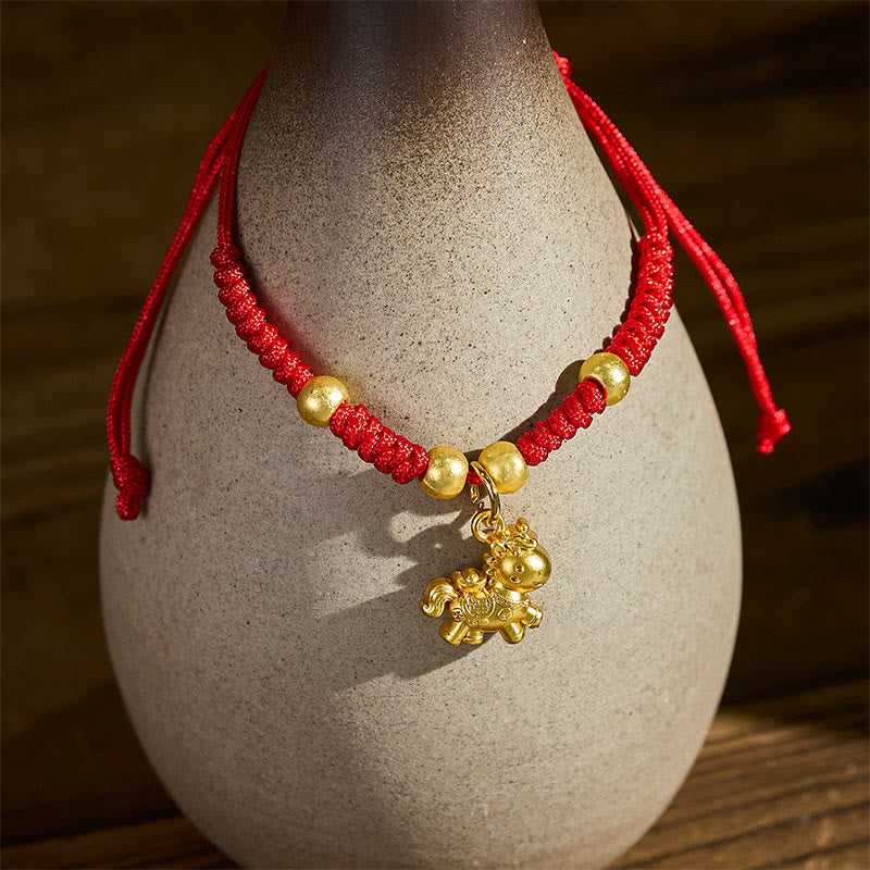 Braided Red String Copper Horse Strength Bracelet