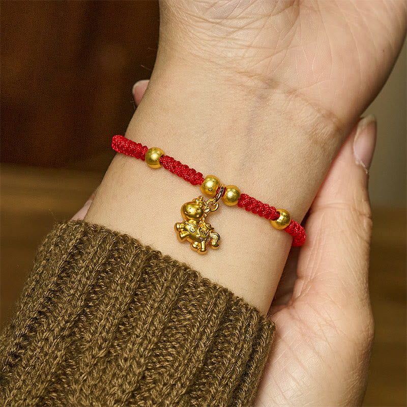 Braided Red String Copper Horse Strength Bracelet