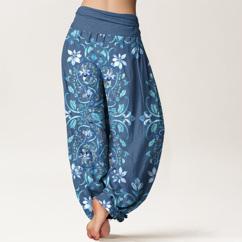 Pure Cotton Symmetrical Botanical Print Meditation Harem Pants