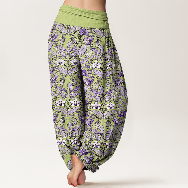 Breathable Cotton Botanical Print Meditation Harem Pants