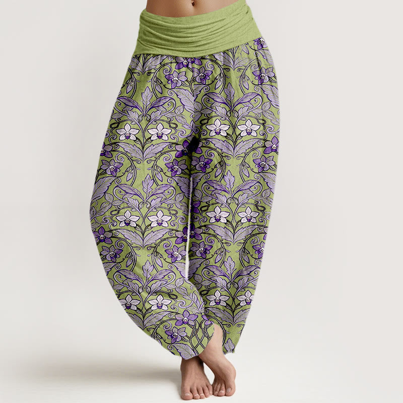 Breathable Cotton Botanical Print Meditation Harem Pants