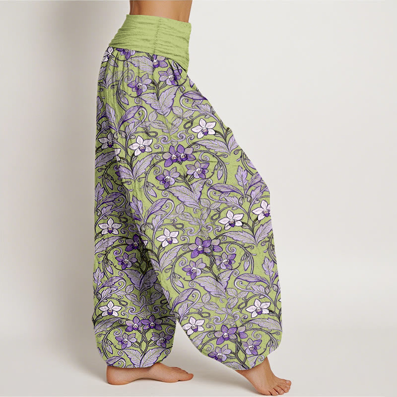 Breathable Cotton Botanical Print Meditation Harem Pants