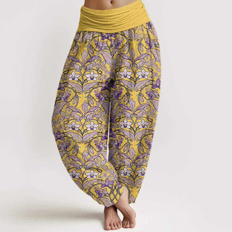 Breathable Cotton Botanical Print Meditation Harem Pants