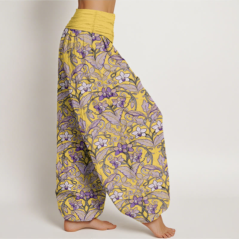 Breathable Cotton Botanical Print Meditation Harem Pants