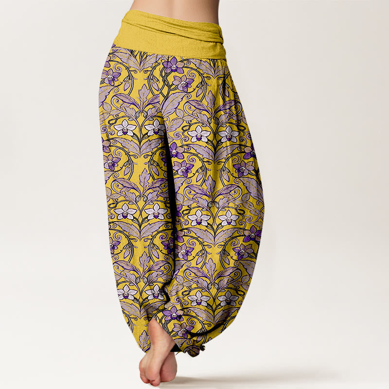 Breathable Cotton Botanical Print Meditation Harem Pants