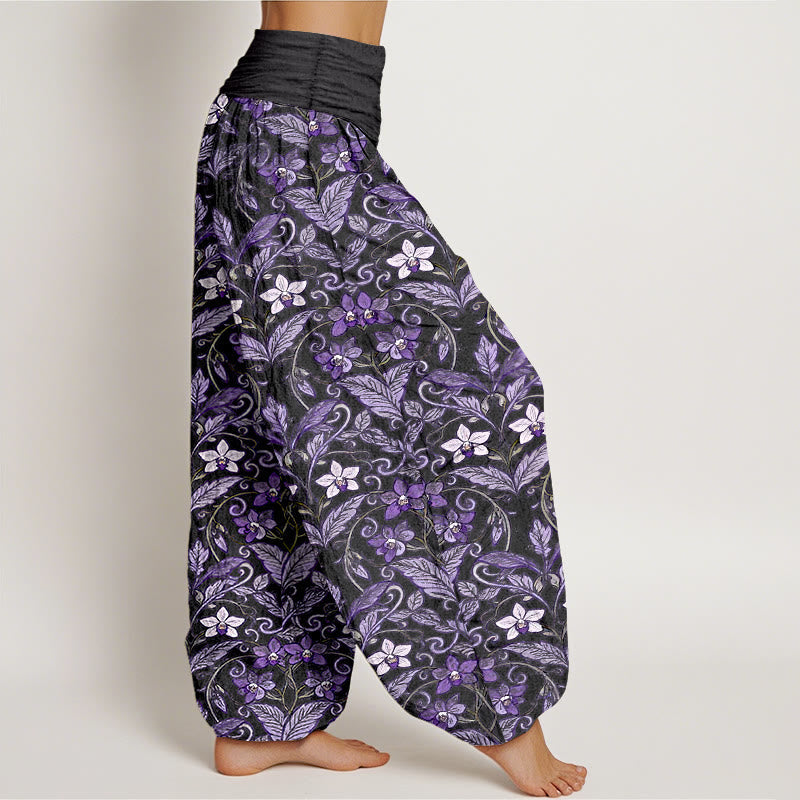 Breathable Cotton Botanical Print Meditation Harem Pants