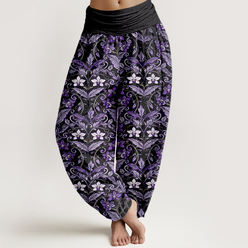 Breathable Cotton Botanical Print Meditation Harem Pants