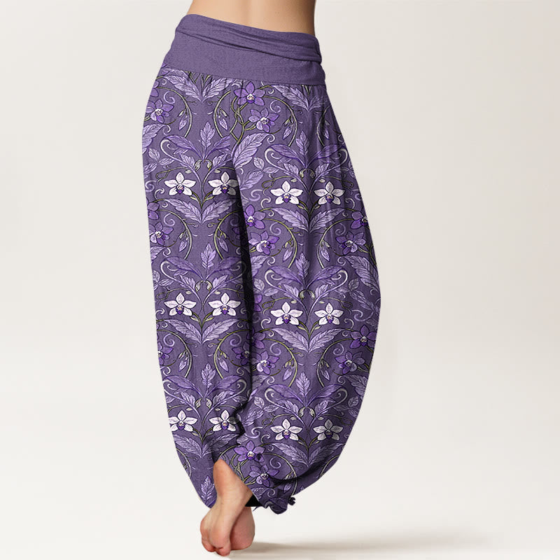 Breathable Cotton Botanical Print Meditation Harem Pants