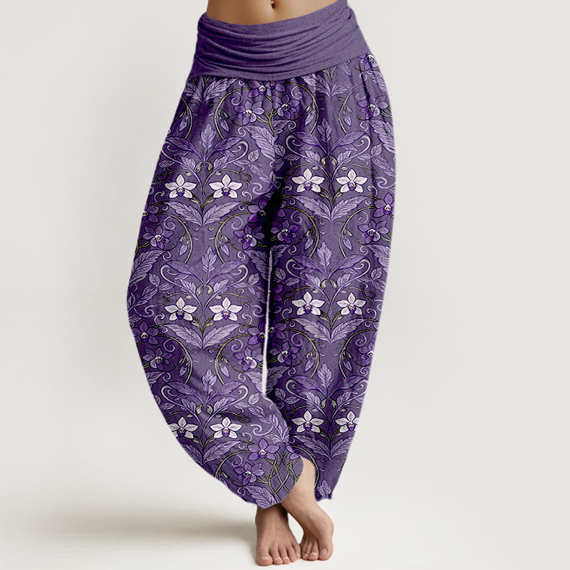 Breathable Cotton Botanical Print Meditation Harem Pants