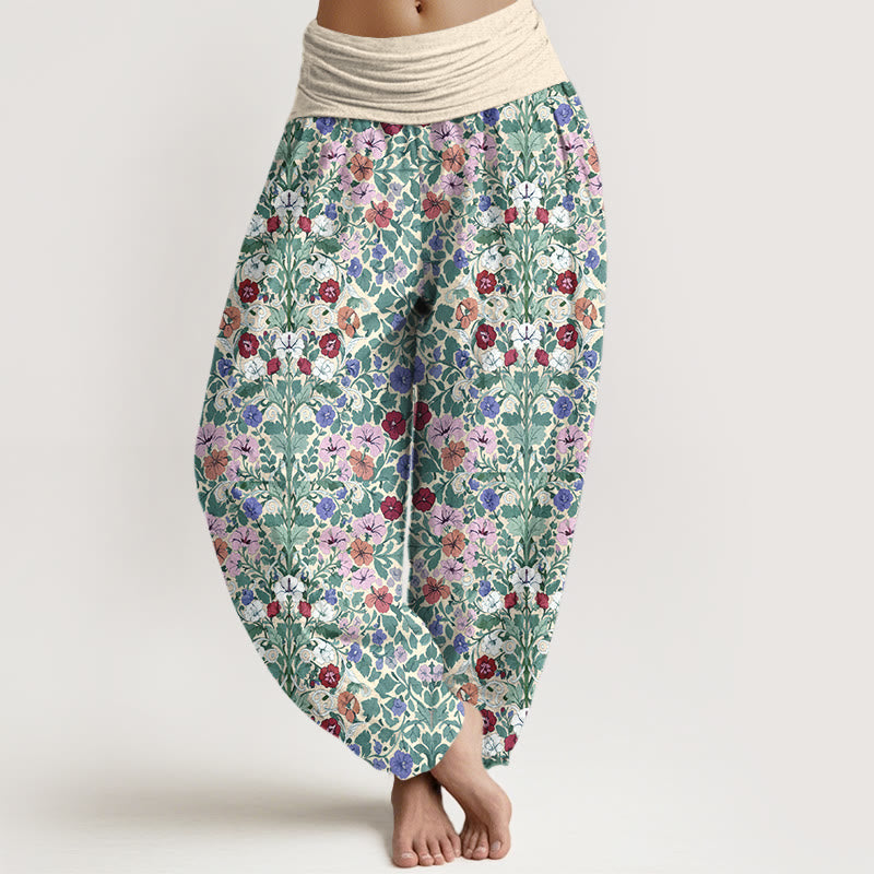 Botanical Cotton Elastic Waist Meditation Harem Pants
