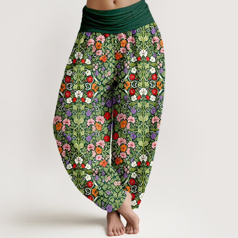 Botanical Cotton Elastic Waist Meditation Harem Pants